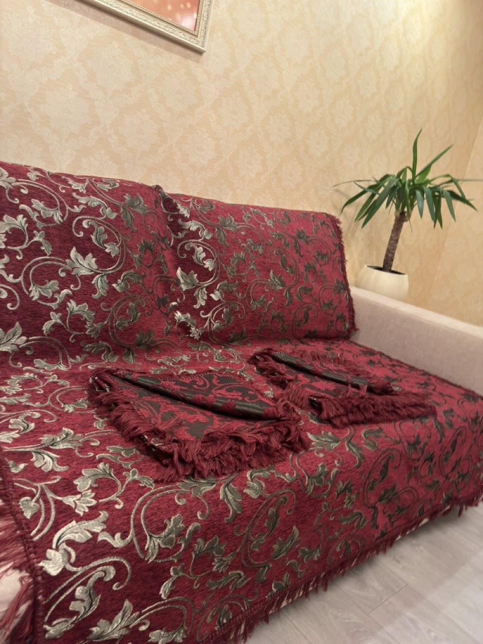 Покривало-дивандек на диван і два крісла з бахромою, фото 1