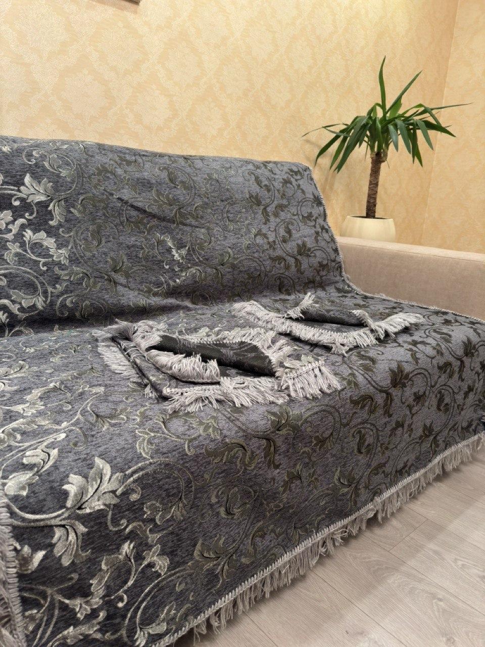 Покривало-дивандек на диван і два крісла з бахромою, фото 1