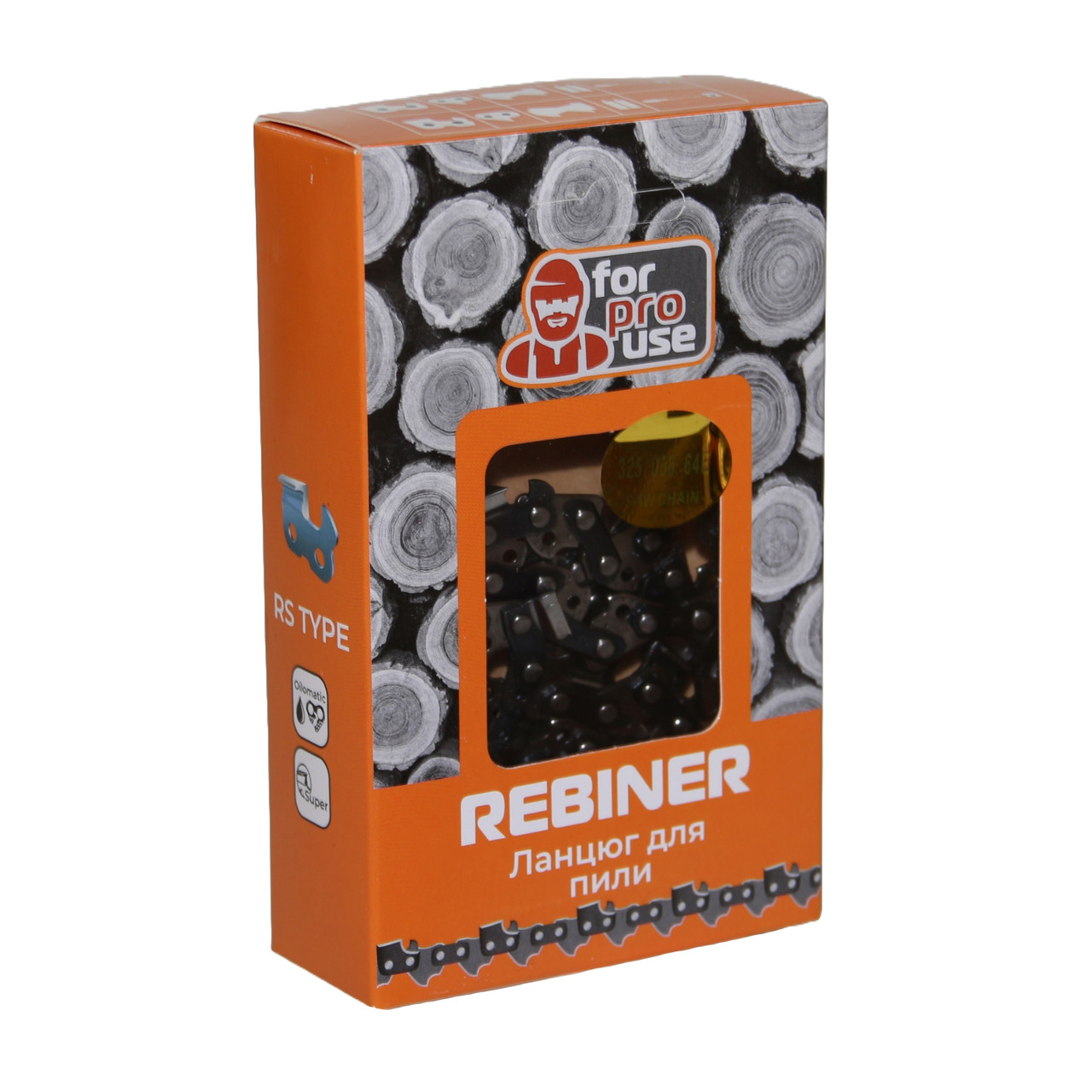 Ланцюг на бензопилу 64 ланки, 0.325" крок Rebiner для твердих порід деревини на 40 шину, фото 1