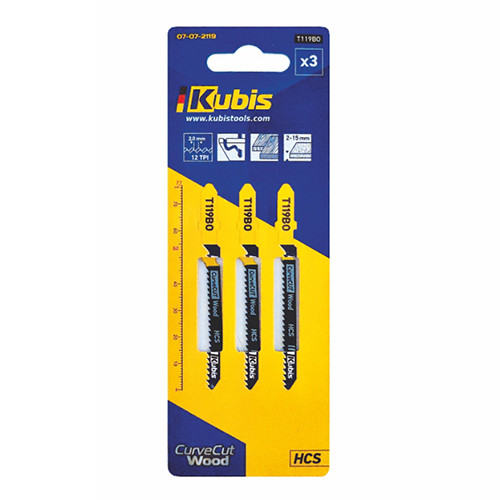 Пилки для лобзика 3 шт (дерево, ламінат, фанера, ДСП) Kubis 07-07-2119, фото 1