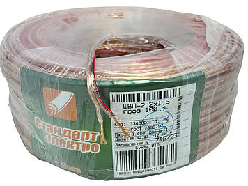 Провід ШВП 2х1,5 прозорий, 100м