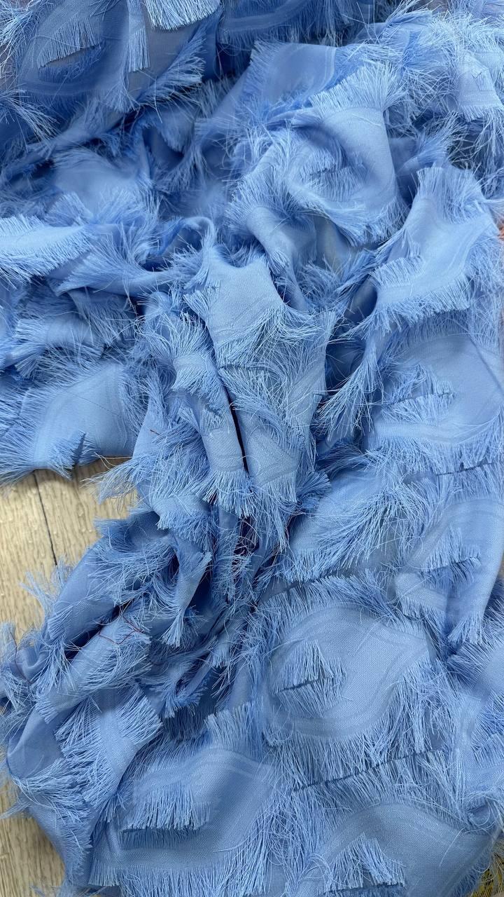 Шифон-жаккард с бахромой, цвет голубой - фото 1 - id-p2539370061