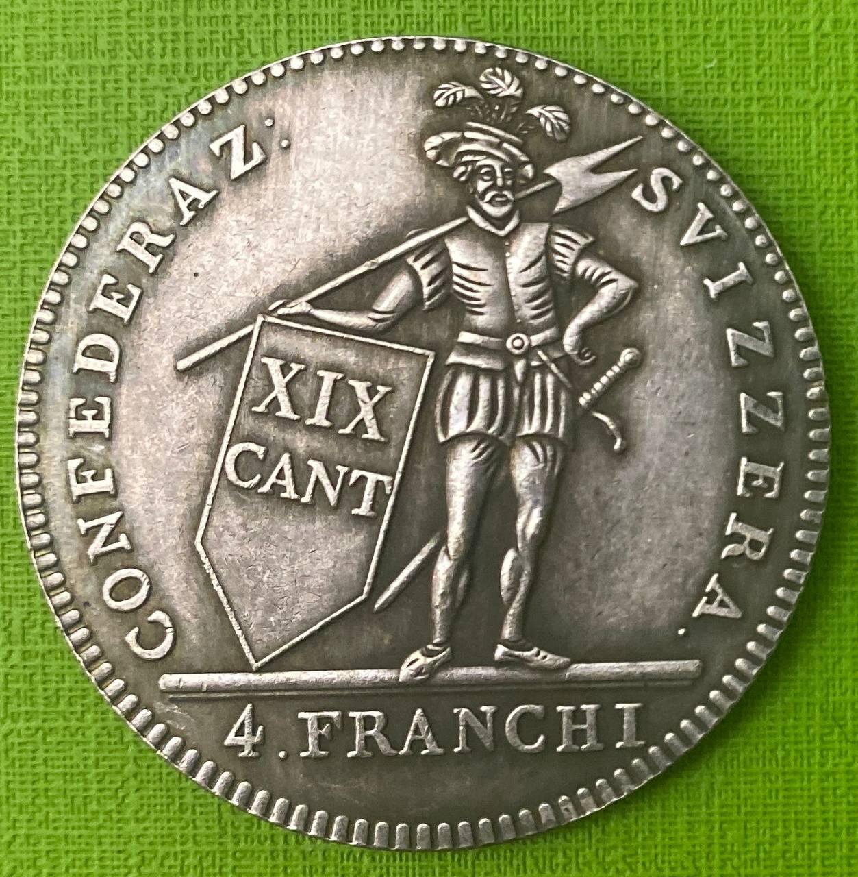 Монета Швейцарії 4 франка 1814 р. Новодел