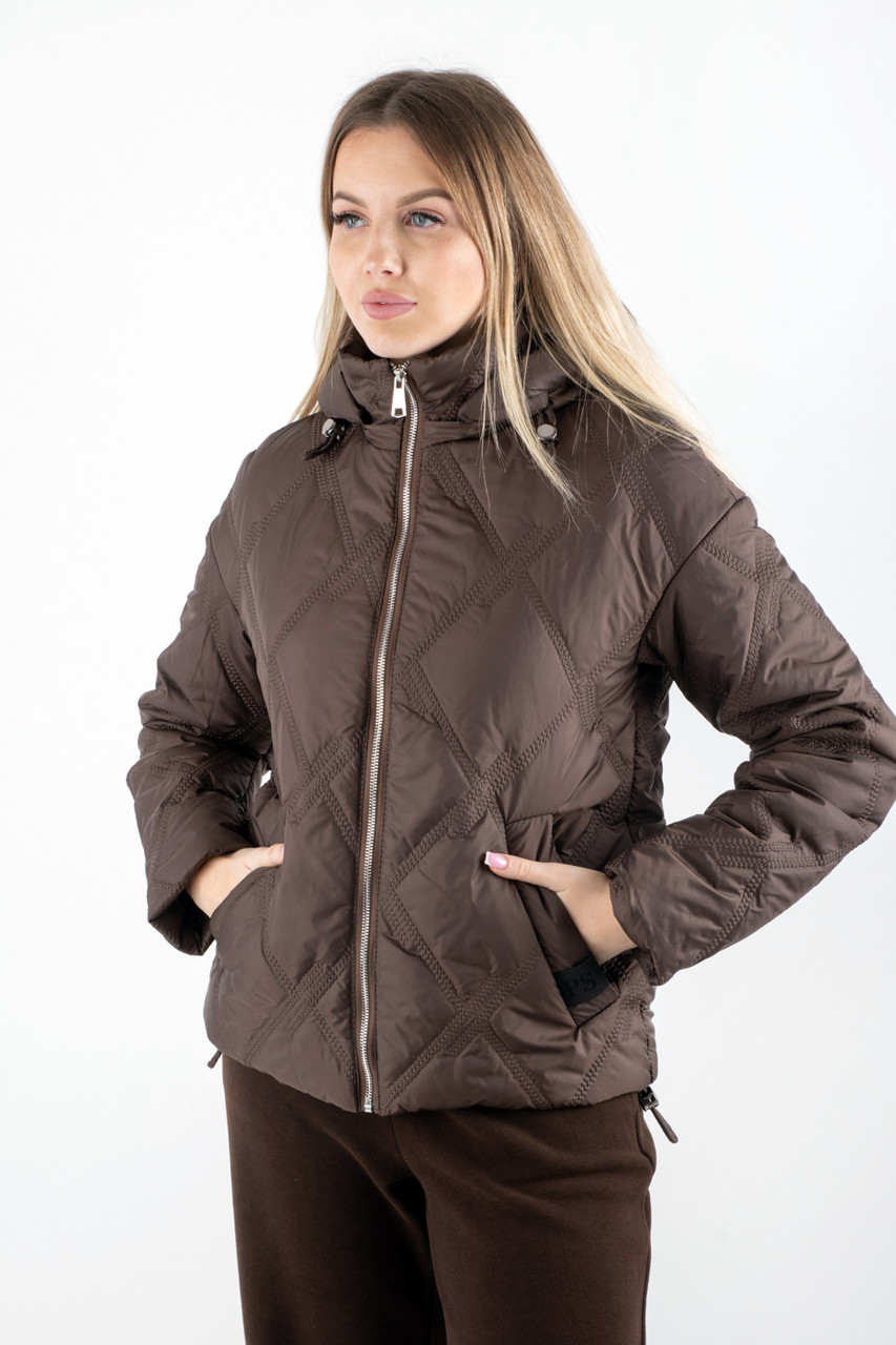 Куртка стьогана з капюшоном коричнева 22012 (2000000144603), фото 1