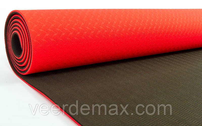 Коврик для йоги и фитнеса Yoga mat 2-х слойный (1.83*0.61*6mm) красный-черный - фото 2 - id-p459647769