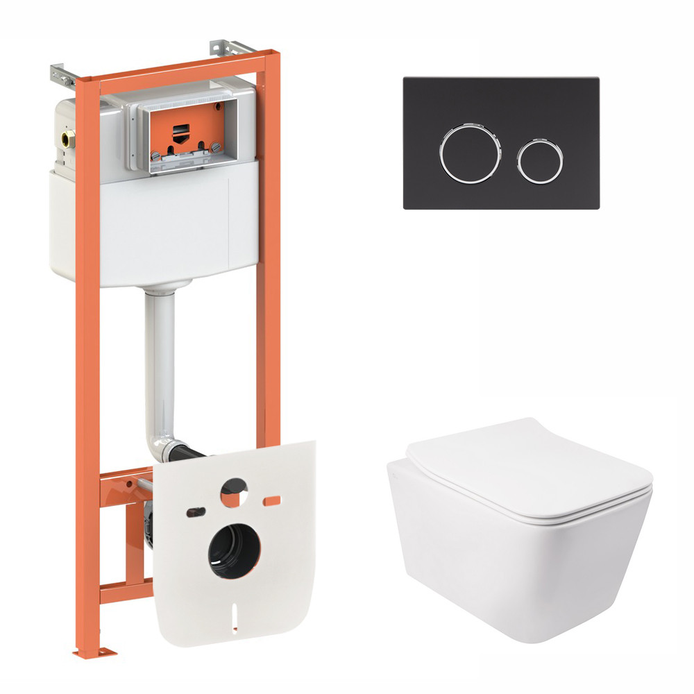 Готове рішення Qtap для ванної кімнати: підвісний унітаз Crow Rimless 520х360х290 + комплект інсталяції Nest 4 в 1 (кругла клавіша