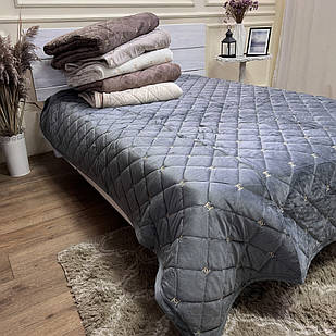 Велюрове покривало Шанель "Gold" Графіт розмір 160*200