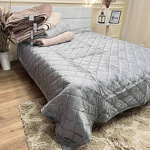 Велюрове покривало 220/240 Гермес Темний сірий розмір Євро