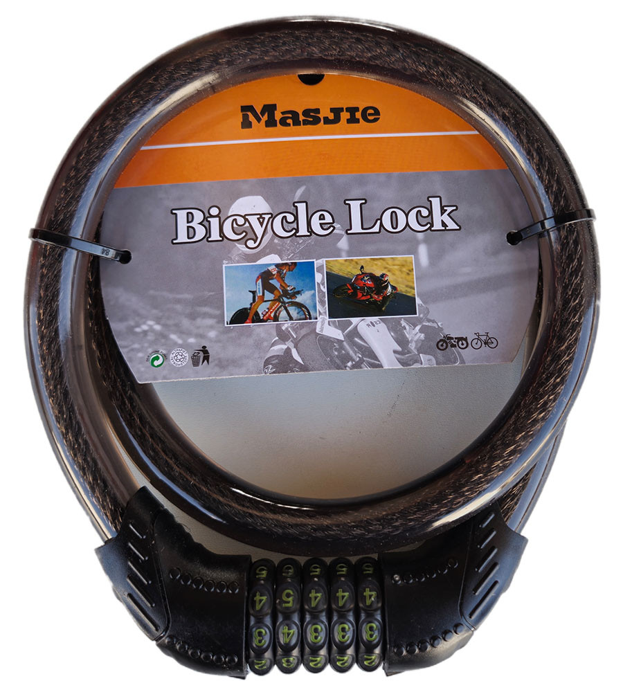 Замок-трос велосипедний кодовий Masjie 65158 (18x900 мм) посилений, фото 1