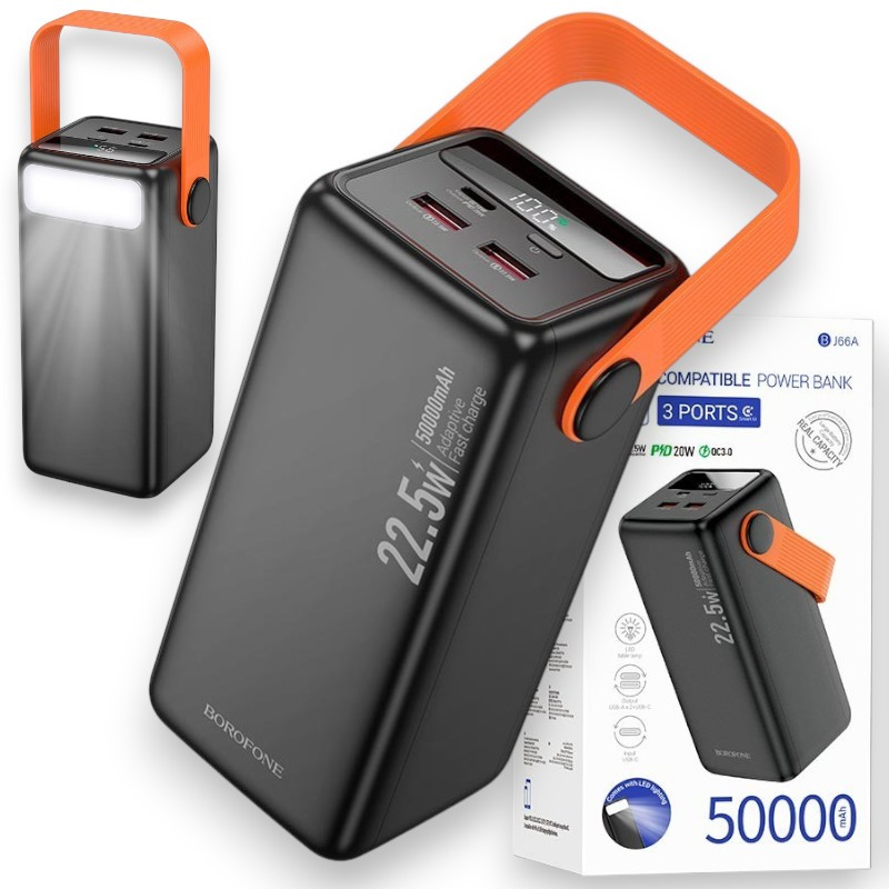 Зовнішній портативний акумулятор Power Bank Borofone BJ66A 50000 22.5W Повербанк з швидкою зарядкою, чорний