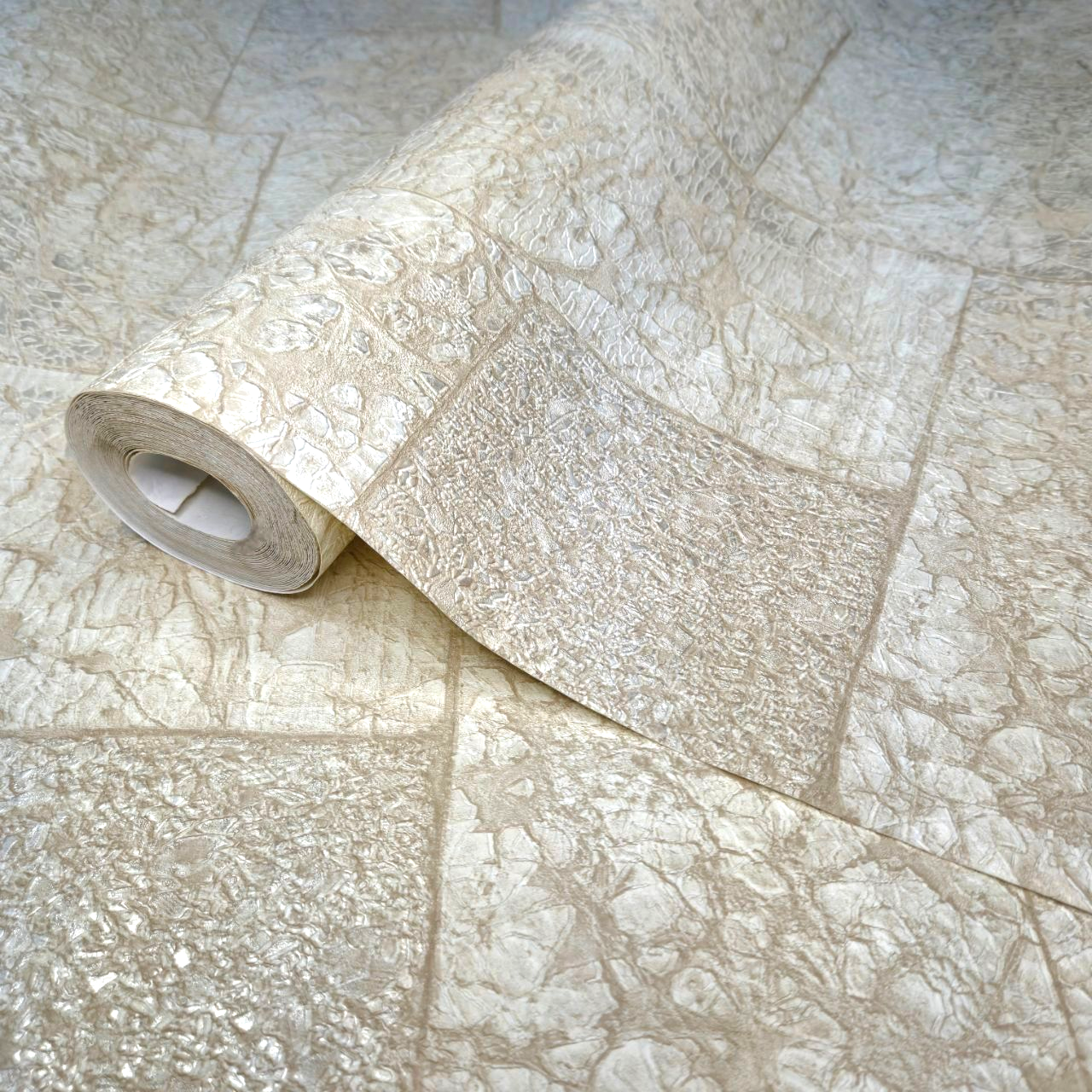 Вінілові шпалери 10.05 × 1.06 м Слов'янські шпалери 1570-02, бежеві з імітацією каменю для вітальні, кухні, коридору, фото 1