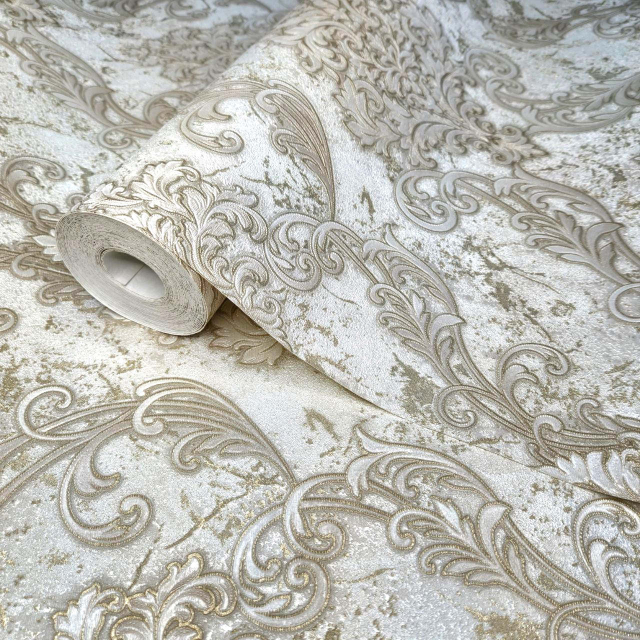 Вінілові шпалери 10.05 × 1.06 м Слов'янські шпалери 8684-02, світло-бежеві з вензелями для спальні, вітальні, кабінету, фото 1