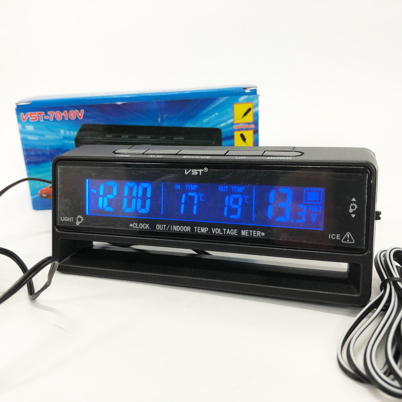 Автомобільний годинник з термометром та вольтметром VST-7010V QZ-90