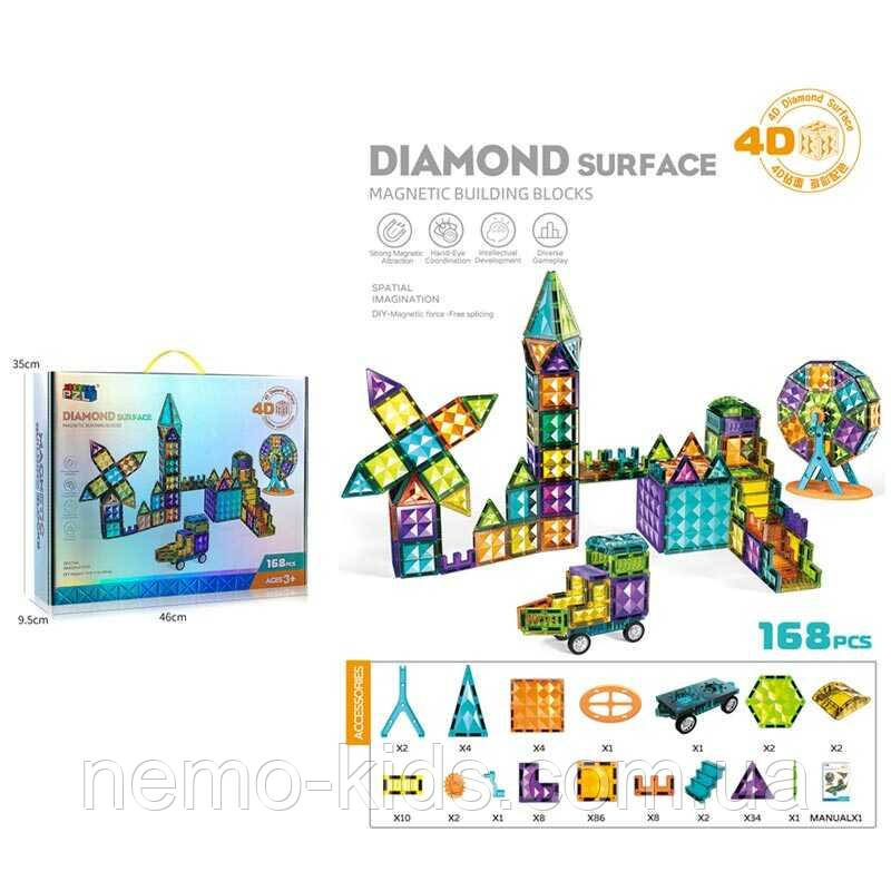 Конструктор 9960 B (6) магнітний, 168 деталей, пластикові аксесуари, в коробці, фото 1