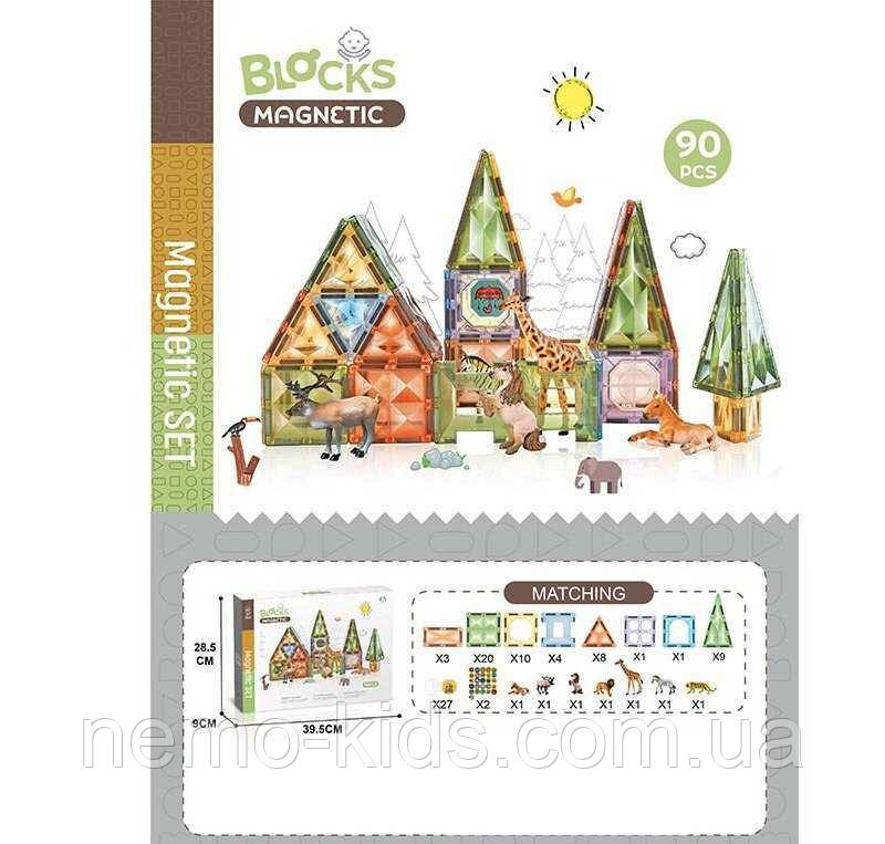 Конструктор магнітний CH 1199 (8) “Зоопарк”, 90 деталей, в коробці, фото 1