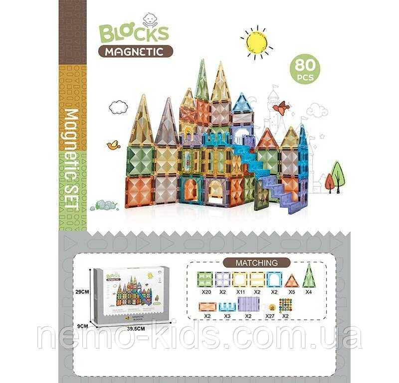 Конструктор магнітний CH 1204 (12) “Замок”, 80 деталей, в коробці, фото 1