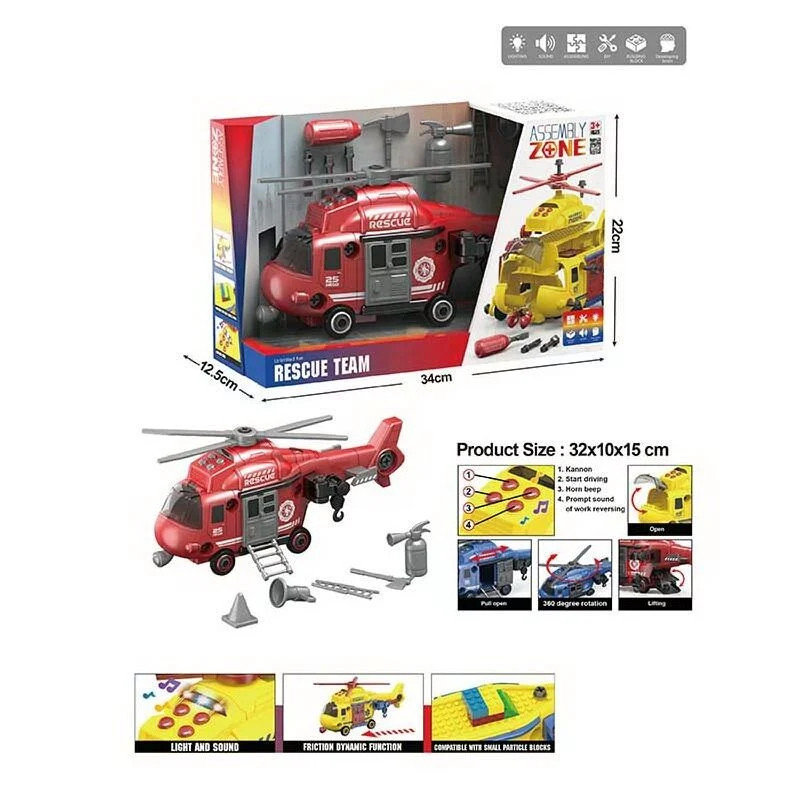 Гелікоптер - конструктор “Рятувальна служба”, звуки, підсвічування, конструктор, аксесуари, викрутка, рухомі елементи (YW 9090 C), фото 1