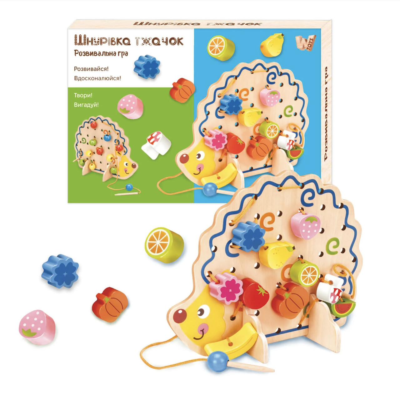 Гра сортер- шнурівка WToys Їжачок дерев'яна гра 19*18*4 см (25916), фото 1