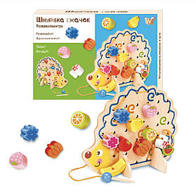 Гра сортер- шнурівка WToys Їжачок дерев'яна гра 19*18*4 см (25916)