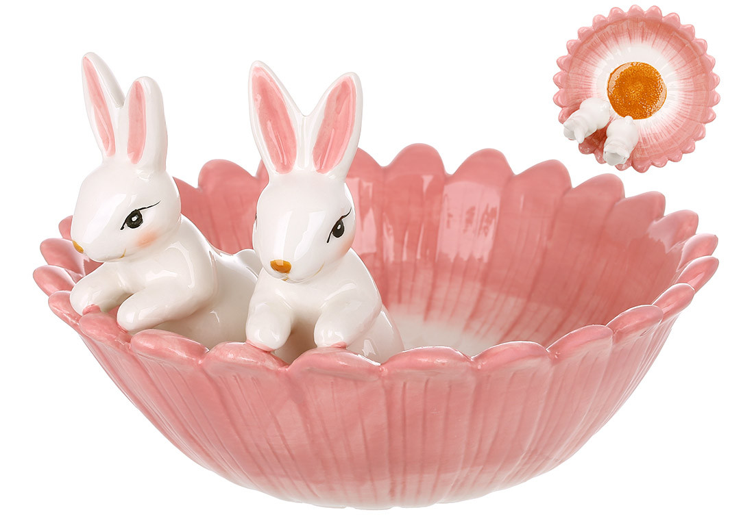 Піала керамічна  , Пасхальні кролики, 21*19.8*12.8 см, колір рожевий (733-771)