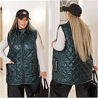 Женская удлиненная жилетка на змейке. Красивый женский жилет- безрукавка большого размера без капюшона р-50-64