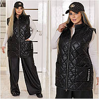Женская удлиненная черная жилетка на змейке. Красивый женский жилет- безрукавка большого размера р-50-64