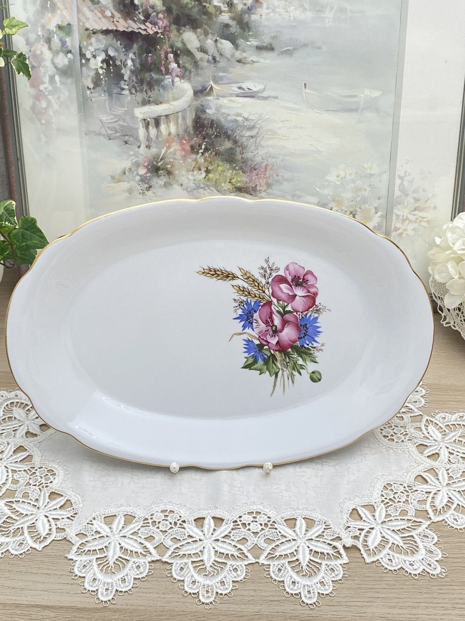 Красива фарфорова овальна страва, порцеляна, позолота, Kahla Porzellan, Німеччина, 39 см, фото 1