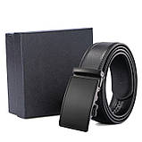 Набір — чоловічий шкіряний ремінь автомат і гаманець-шум. Чоловічий подарунковий набір у коробці (чорний), фото 2