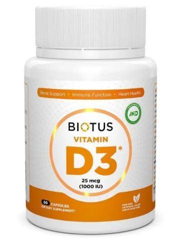 Вітамін Д3, Vitamin D3, Biotus, 1000 МО, 60 капсул