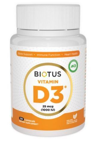 Вітамін D3, Vitamin D3, Biotus, 1000 МО, 120 капсул