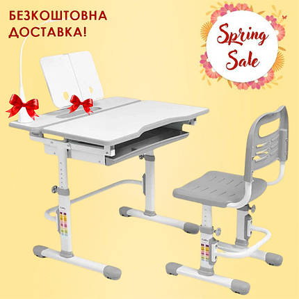 Дитяча парта і стілець для школяра Cubby Botero Grey з настільною лампою і підставкою для книг дітям від 3 років, фото 1