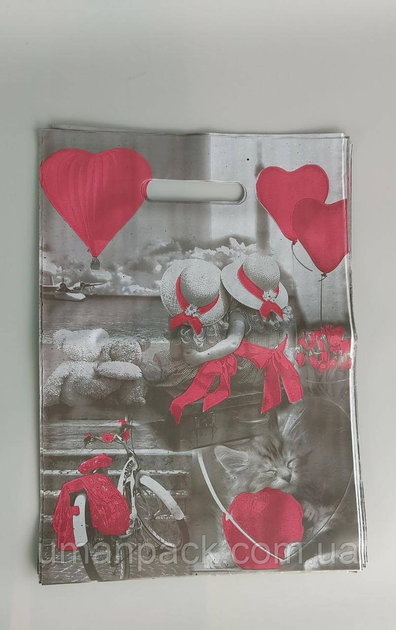 Пакети з вирубаною ручкою (25*35+3)"Шар" ХВГ (25 шт.)Поліетиленові пакети сумки