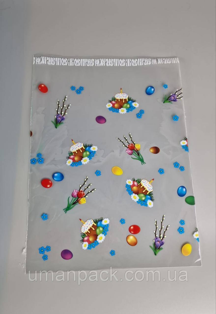 Пакет із малюнком для пакування подарунків (25 * 35) No399 (2) "Верба та фарбування" (100 шт.)