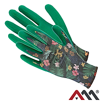 Рукавички садові робочі розмір S квітка Flow gard з трикотажного полотна спіненим латексом Польща