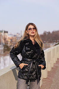 Куртка жіноча стьобана комбінована демісезон демісезон чорна