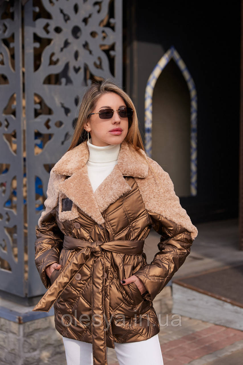 Демісезонна стьобана комбінована жіноча куртка Розміри 42-52, фото 1