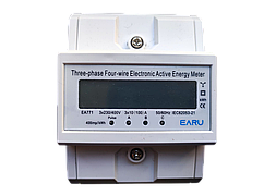 Лічильник електроенергії 230/380В 3 фазний 100А, на DIN рейку з підсвіткою.