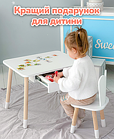 Дитячий столик і стільчик білий. Столик із шухлядою для олівців і розмальовок, фото 4