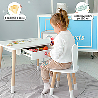 Дитячий столик і стільчик білий. Столик із шухлядою для олівців і розмальовок, фото 5