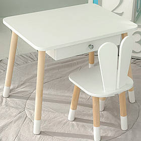 Дитячий столик з нішею для речей 46х60х45 і стільчик вушка зайчика 26.5х26х25, білий