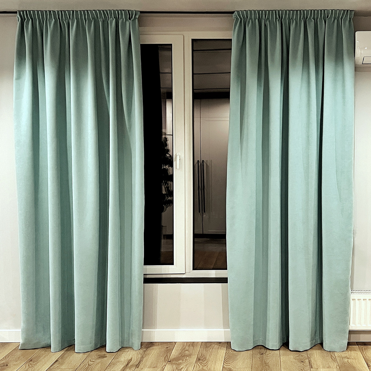 Комплект штори на тасьмі 2 шт ширина-150 висота-250 мікровелюр Світло-бірюзовий, фото 1