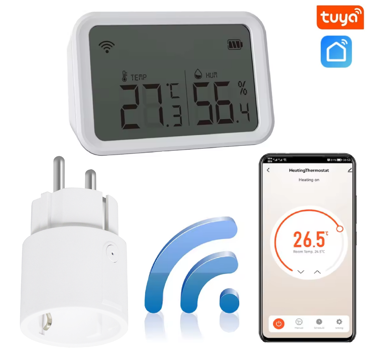 Комплект WIFI автоматизації клімату 1DAL ClimeKit WF2 | Датчик температури та вологості + Wi-Fi розетка | "Tuya"