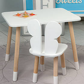 Прямокутний столик 46х60х45 та стільчик метелик для дітей 26.5х26х25, білий