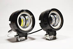 Додаткова світлодіодна LED-фара 20 Вт кругла з ДХО Чітка світловий тіневий кордоном (Комплект)