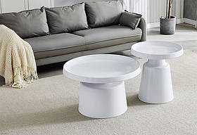 Комплект 2в1 білих круглих кавових столиків CT-45 Benito