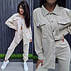Жіночий весняний зручний прогулянковий вельветовий костюм: сорочка на кнопках та штани джогери, фото 6