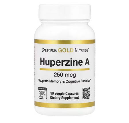Стимулятор роботи мозку (гуперзин А) California Gold Nutrition Huperzine A 250 мкг 30 капс., фото 1