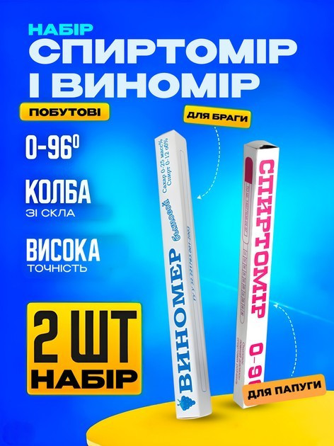 Набір спиртомір побутовий Ареометр 0-96° Виномір для вина Цукромір