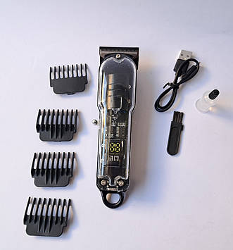 Акумуляторна машинка для стрижки з LCD-дисплеєм USB прозора LT-808