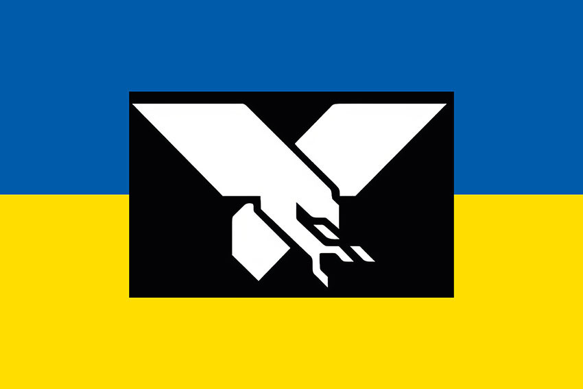 Прапор роти ударних БПЛА 100 ОБрТрО ЗСУ синьо-жовтий
